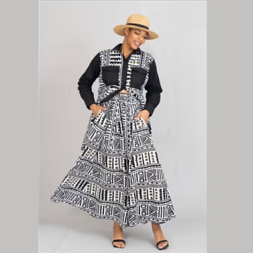 (SKIRT) ANKARA STYLE 28 INCH SKIRT BLOUSE AND HEADWRAP SET - TOP SOLD SEPA…